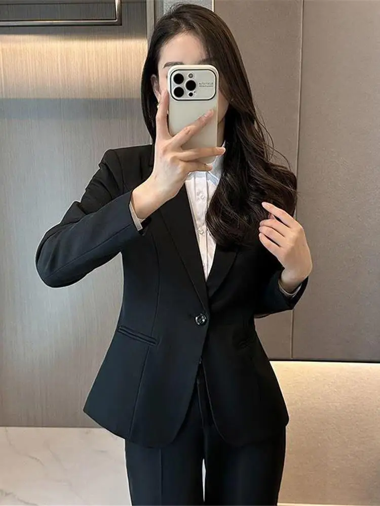 

Profional Bla Suit for Women Spring Autumn Interview Workwear Cleanfit Long Sve Office Lady Sle One Button Jaet