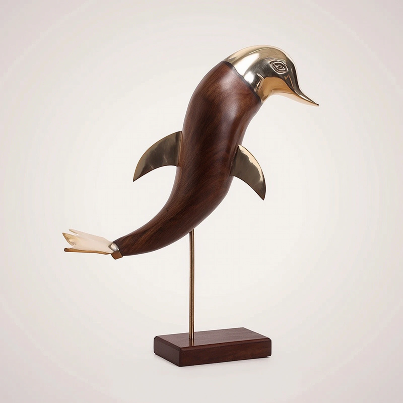 Dolphin Figurine Wooden Dolphin Sculpture Marine Life Figurine Polished for Art Lovers, Living Room, Office