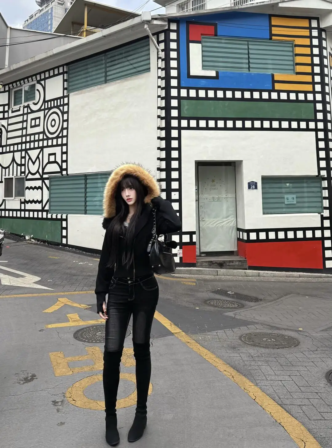 

High Waist Elastic Slim Fit Pencil Nine Point Pants Women's Own Butt Pad Bla ey Two Button Cotton Stretch Denim Jeans