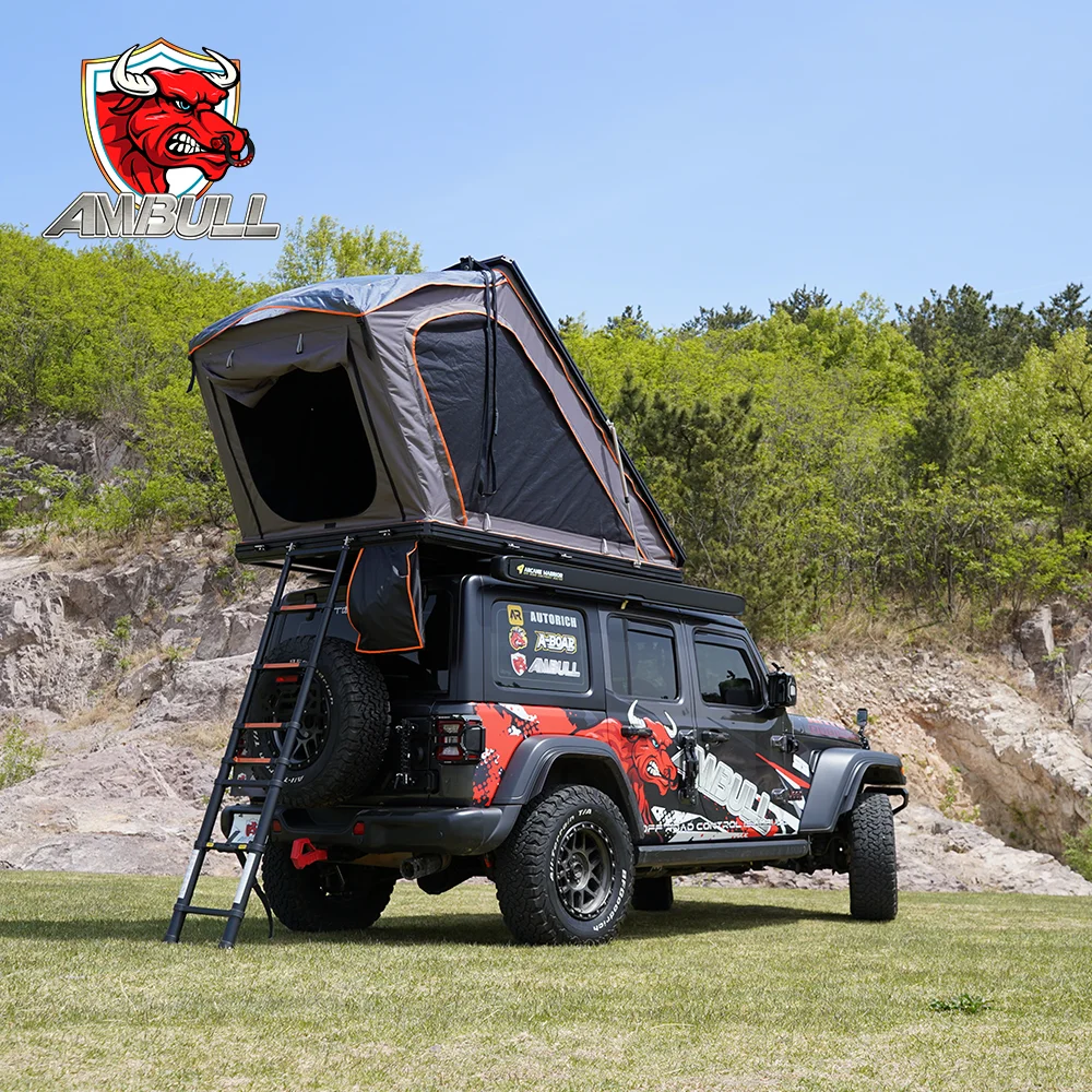 

Ambull Factory Accept Customized Camping Triangle 2 Person Car Roof Top Tent Aluminum Hard Cover 3 4 Person Rooftop Tents