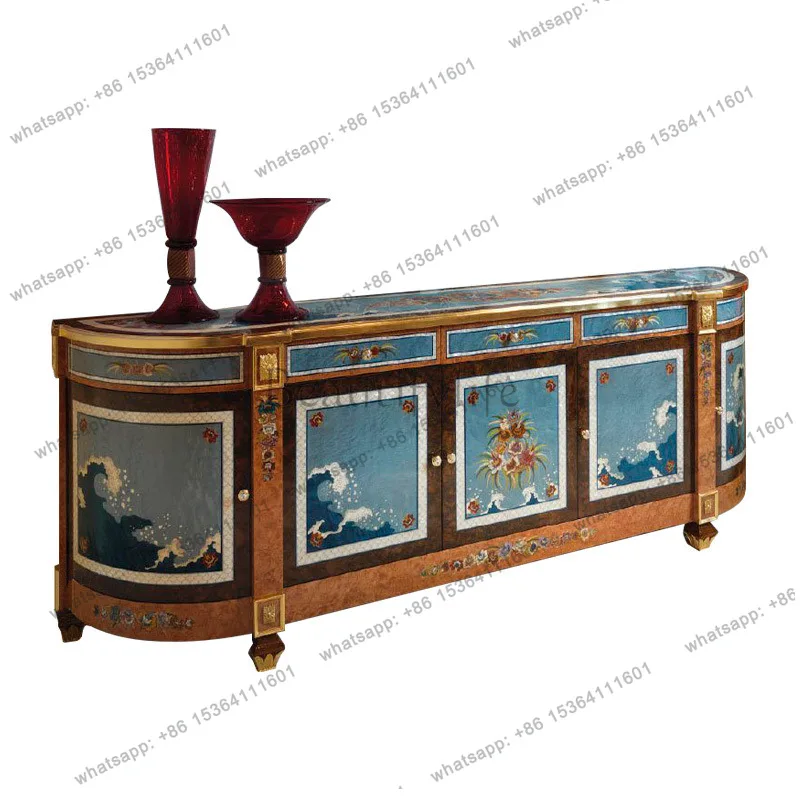 European shell parquet sideboard, French birch carved entryway, living room decoration cabinet