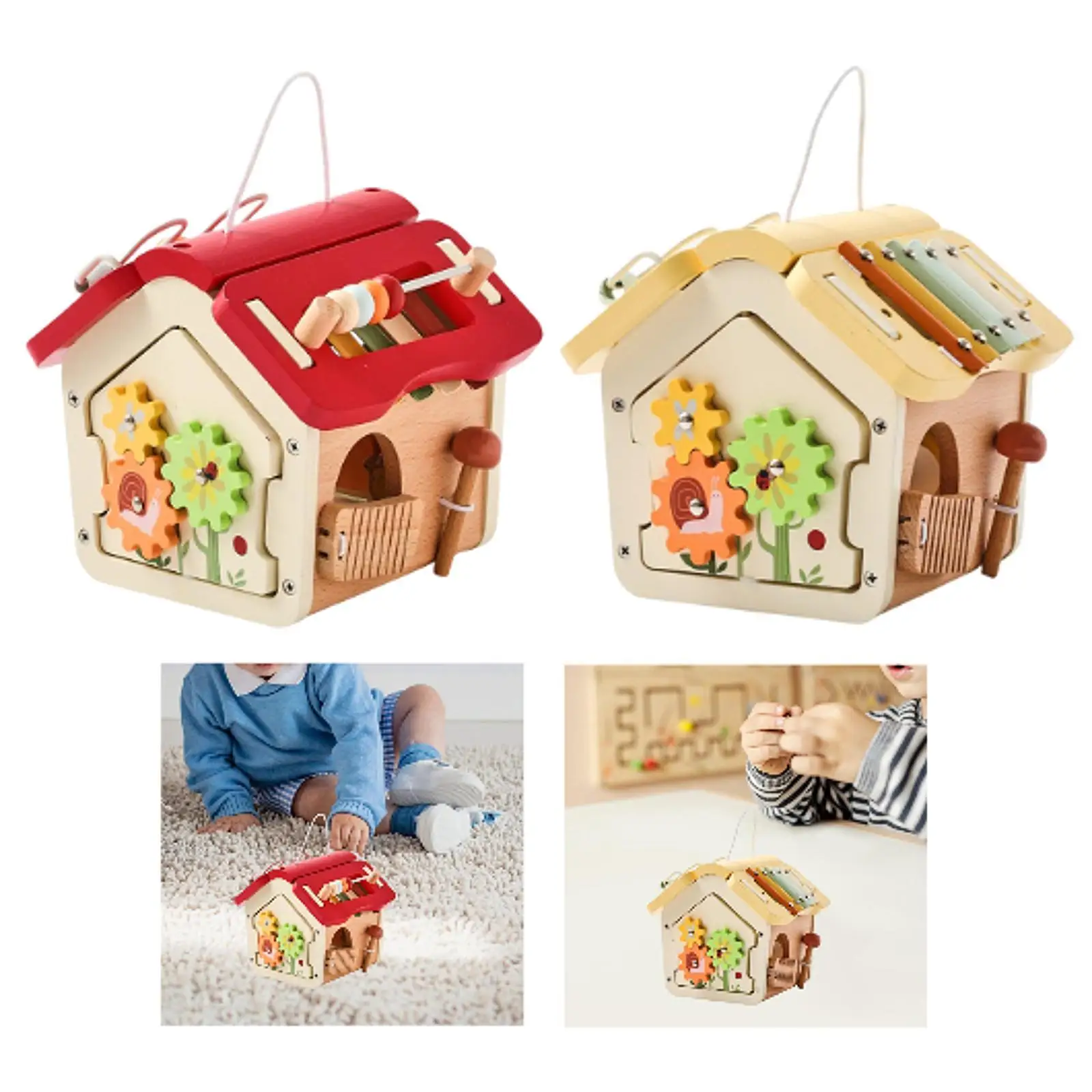 Cubo di attività in legno Casa in legno Giocattolo Regalo di Natale Giocattolo educativo Xilofono Giocattolo Montessori Giocattoli per bambini di 1+ anni