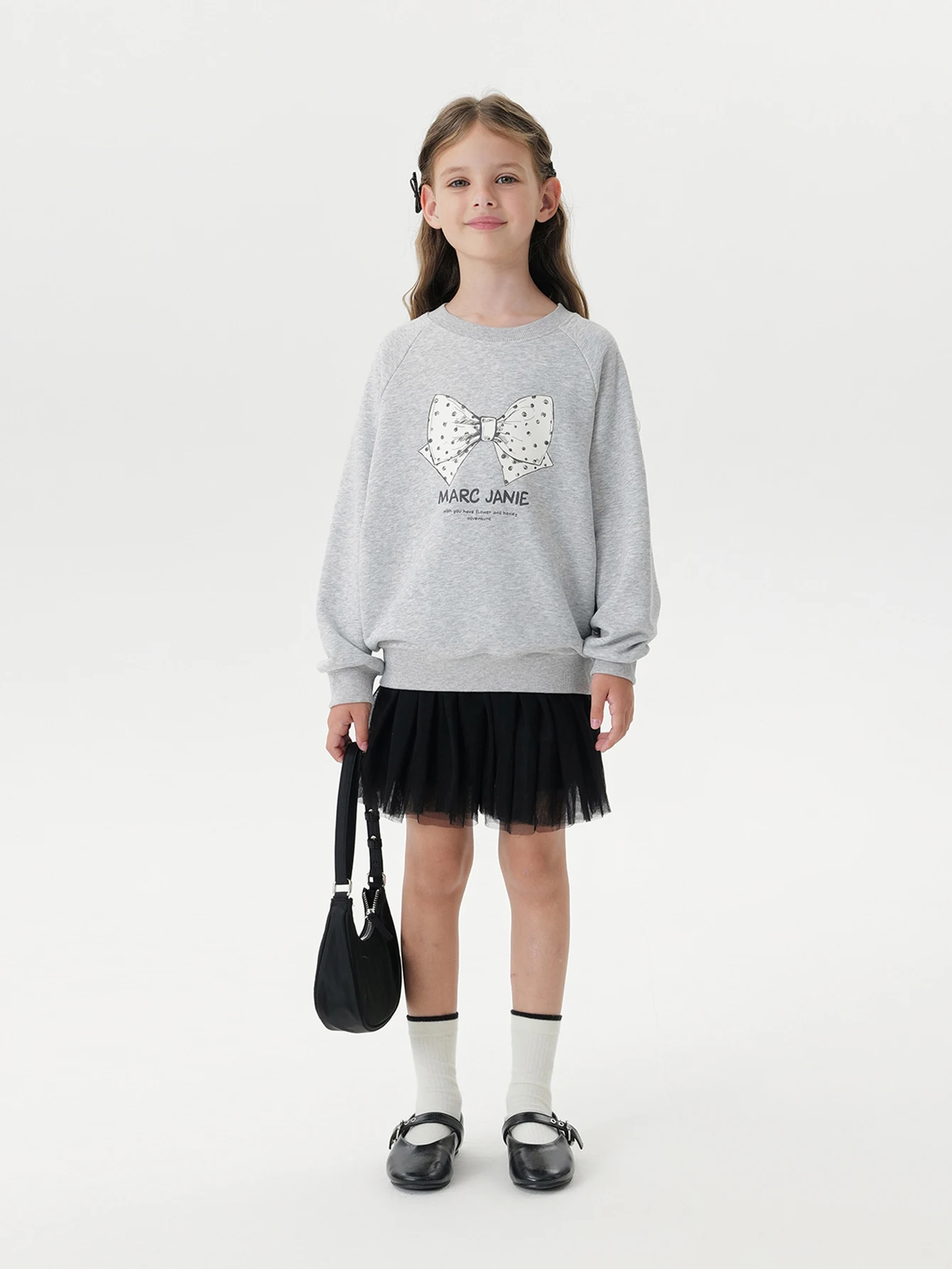 

MARC & JANIE Big Kids Girl Sweet Polka Dot Bow Sweatshirt Soft Knit for Autumn 551195