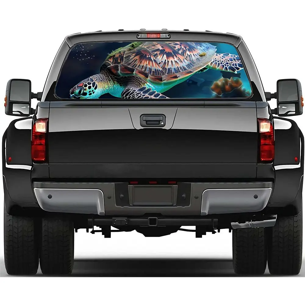 

Free Swimming Sea Turtle Car Rear Windshield Sticker Truck Window See Through Perforated Back Window Vinyl Decal Decoration