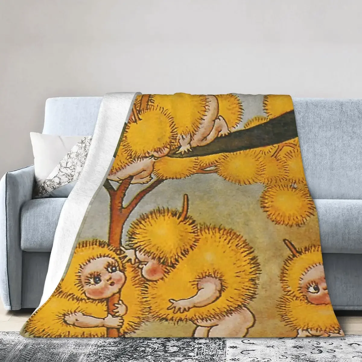 

Flannel Throw Blanket Wattle Babies - May Gibbs Print Blankets Soft Bedspread Warm Plush Blanket for Picnic Travel Home Couch