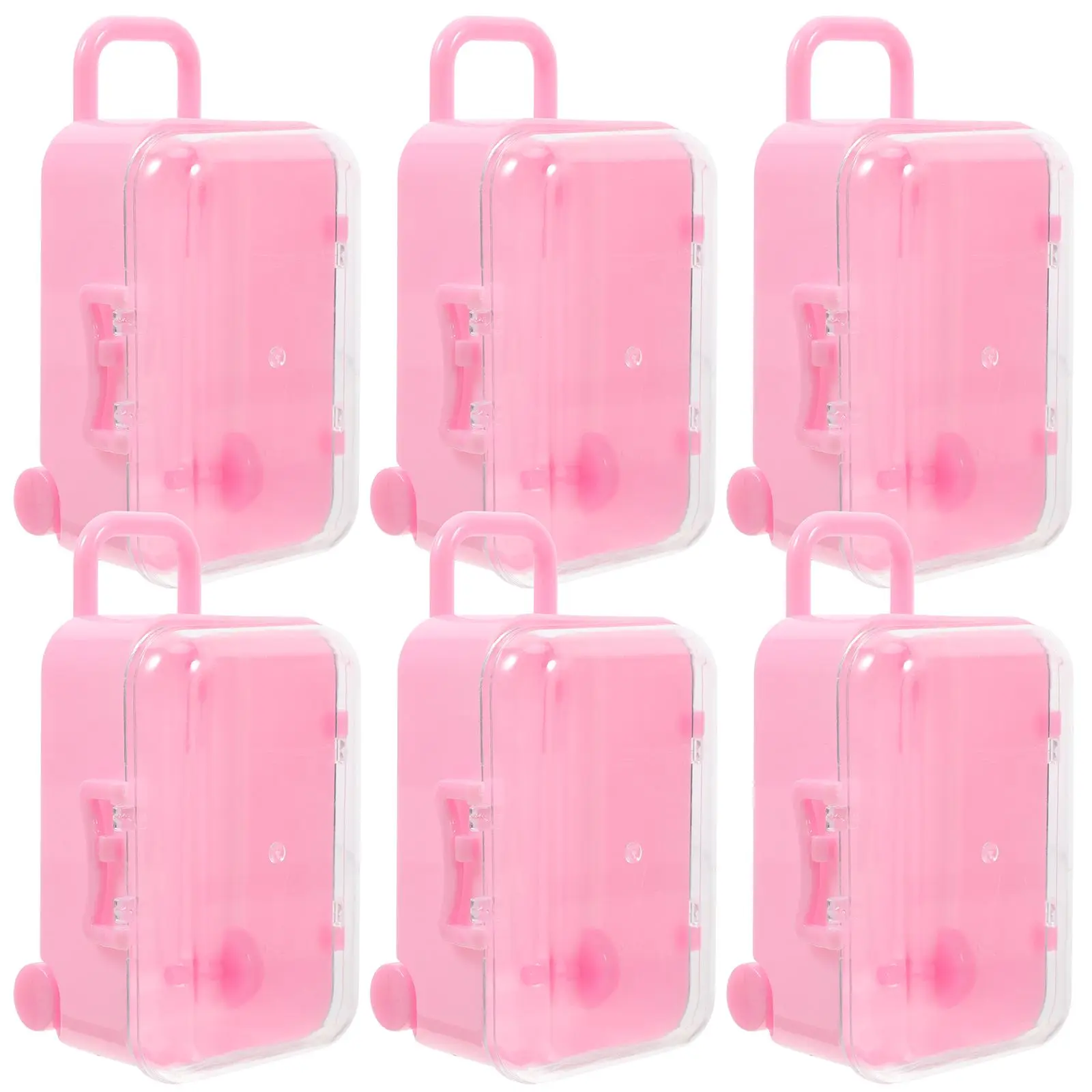 

12 pcs Candy Box Clear Plastic Mini Suitcase Large Luggage Rolling Travel Party Favor Trolley Toys Storage Gifts