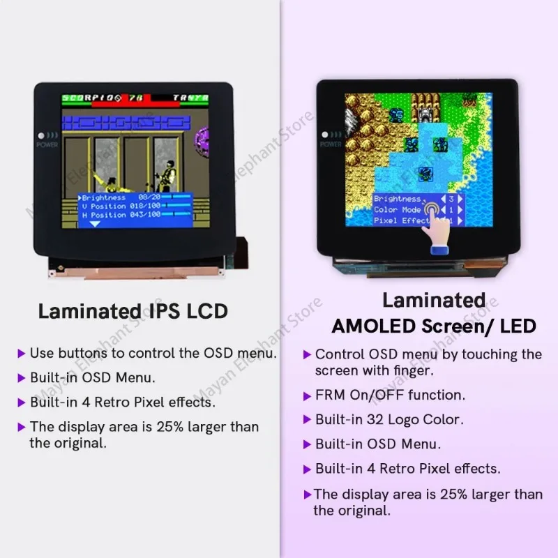 Imagem -05 - Laminado Oled Gbc Display Lcd Tela de Toque Menu Osd Retro Pixel Amoled Tela para Gameboy Cor Escudo Personalizado Novo 2024