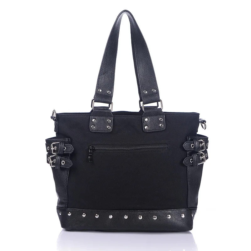 Gothic Canvas Handcuff Charm Punk Handbag Shoulder bag Fashion Women Lady Girls Messenger Shoulder Strap Bag Black Cotton