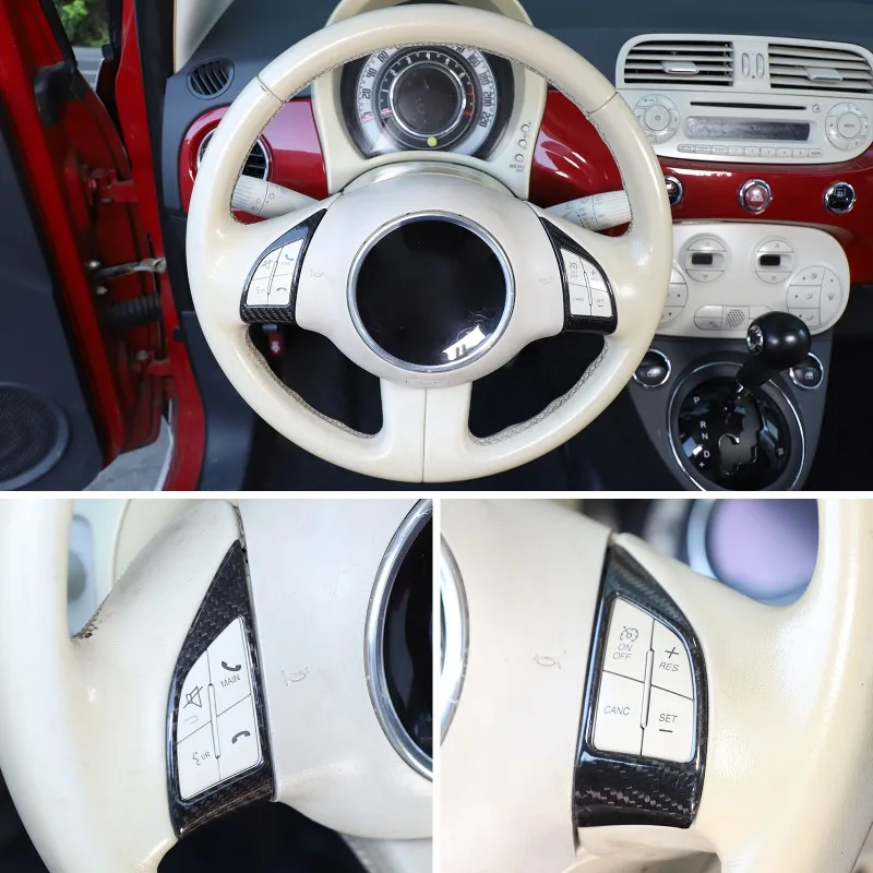 

Real Carbon Fiber For 2008-2015 Fiat 500/Abarth Steering Wheel Button Trim Sticker Outlet Frame Car Interior Accessories