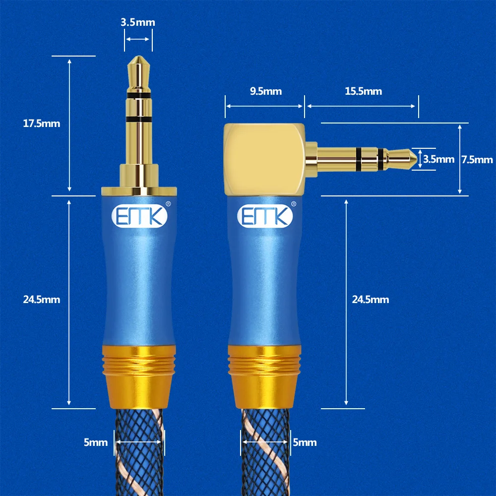 EMK AUX 3.5mm Jack Audio Cable Jack 3.5 Male to AUX Cable Audio 90 Degree Right Angle AUX Cable for Car Headphone Soundbar TV