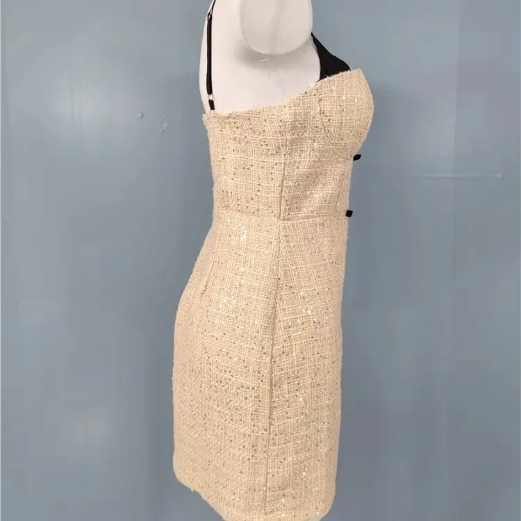 Ele Sequin  Dr with Chest Pad Faionable Individuali Light Luxury Cross-Border Strapl ort Skirt for Women