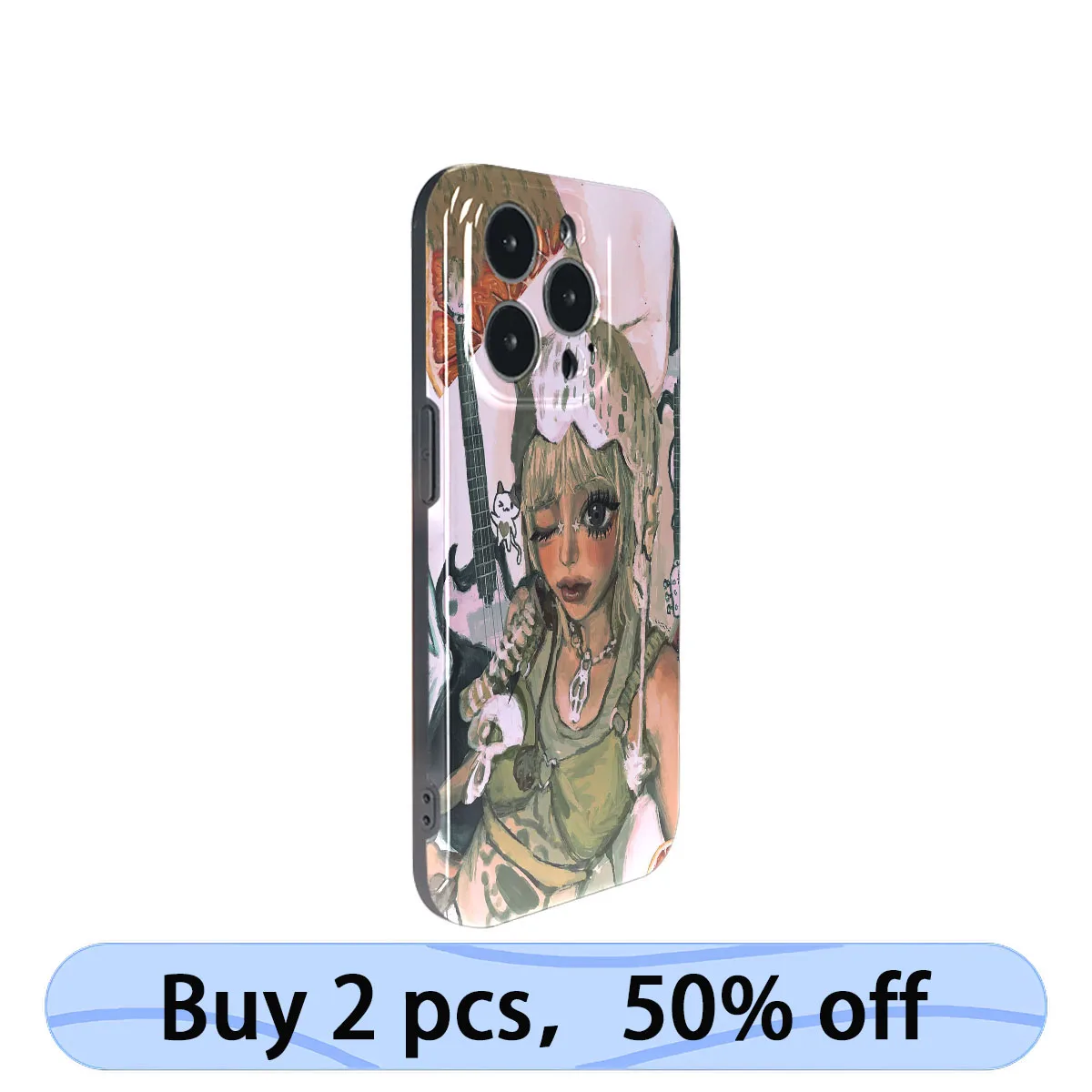 Coque iPhone Art Phone Case Rock & Roll Guitar Hot Girl Illustration Cover for iPhone 15 14 13 12 11 Pro Max Plus IMD 2 in 1