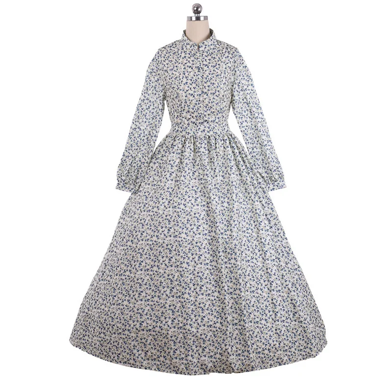 2023 Floral Print Women Dress Female Cotton Long Sleeve Vintage Stand Collar Medieval Lady Shirt Dress Summer Vestidos Plus Size