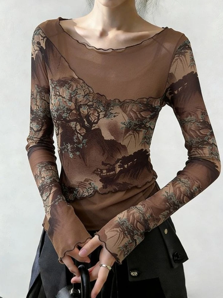 Korean Chic Retro Laid Back Elegant Top Trendy Premium Printed T-Shirt Spring 2026 Hot Sale Women’s Fashion