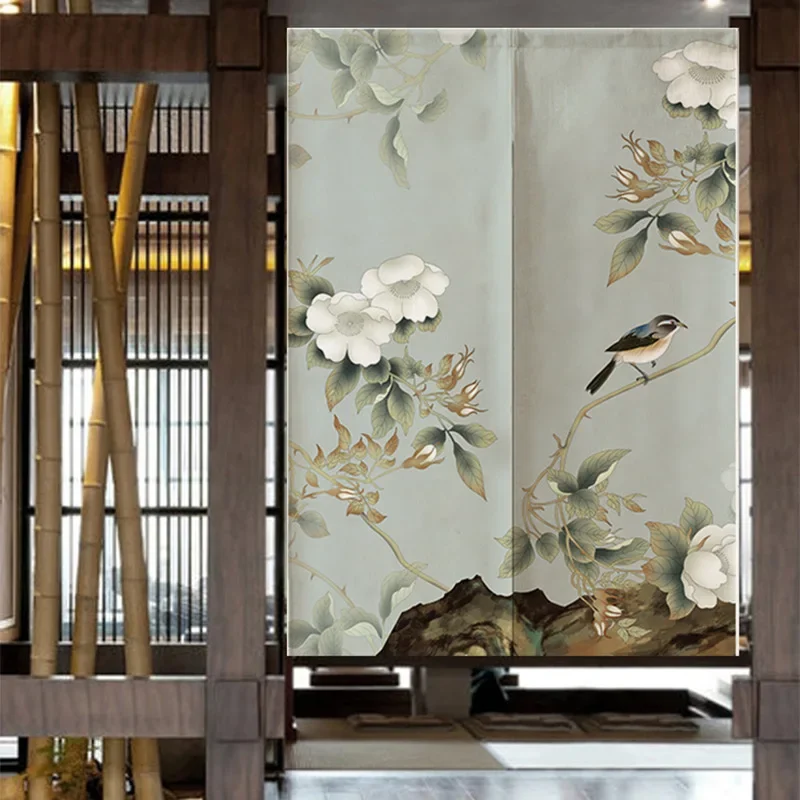New Chinese Flowers and Birds Door Curtian  Living Room Restaurant Kitchen  Half Curtain Feng Shui Curtain Noren