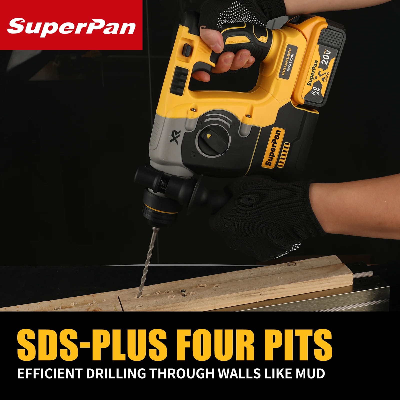 SUPERPAN DCH273 High-Power Hammer Drill 20V 26mm Max Brick Drilling Heavy Duty Hammer Drill for DeWalt 20V battery pin