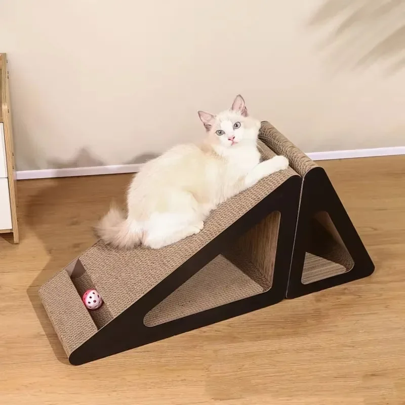 2 in 1 Cat Scratcher Cardboard with Rotating Ball Wear-resistant Triangles Shaped Vertical Climbing Frame Cat Scratching Board