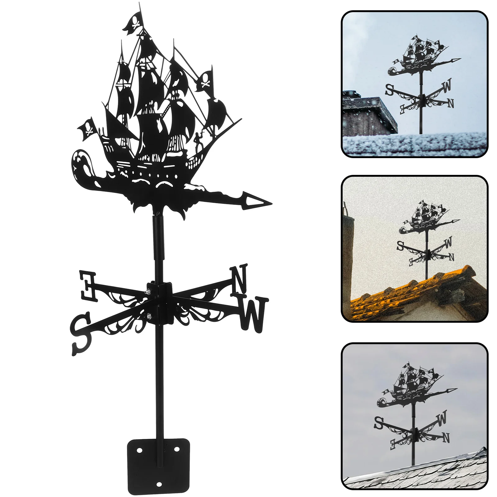 

Pirate Ship Weather Black Metal Direction Indicator Garden Yard Decoration Outdoor Lawn Patio Roof Mounted Weathervane Iron Wind