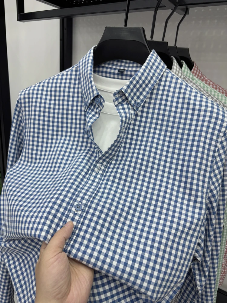 

Classic Men's Long Sve irt Casual Spring Autumn Cheered Pattern Loose Fit Cotton Lyocell Blend Youthful Sle Button up
