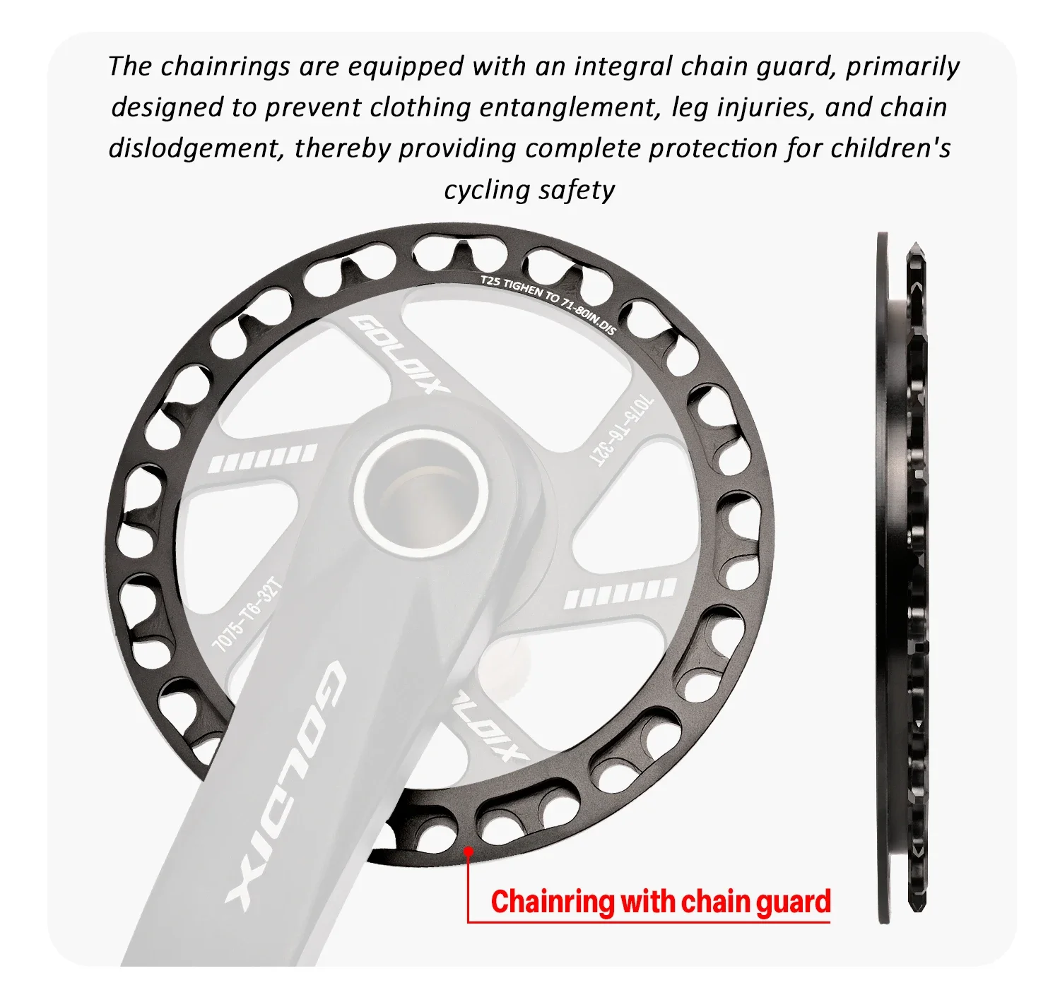 GOLDIX Kinderfahrrad-Kurbelgarnitur 110/127/140/150/155mm Länge Aluminiumlegierung Geschmiedeter Kurbelarm CNC-Bearbeitung mit Kettenblattschutz – Detail 5