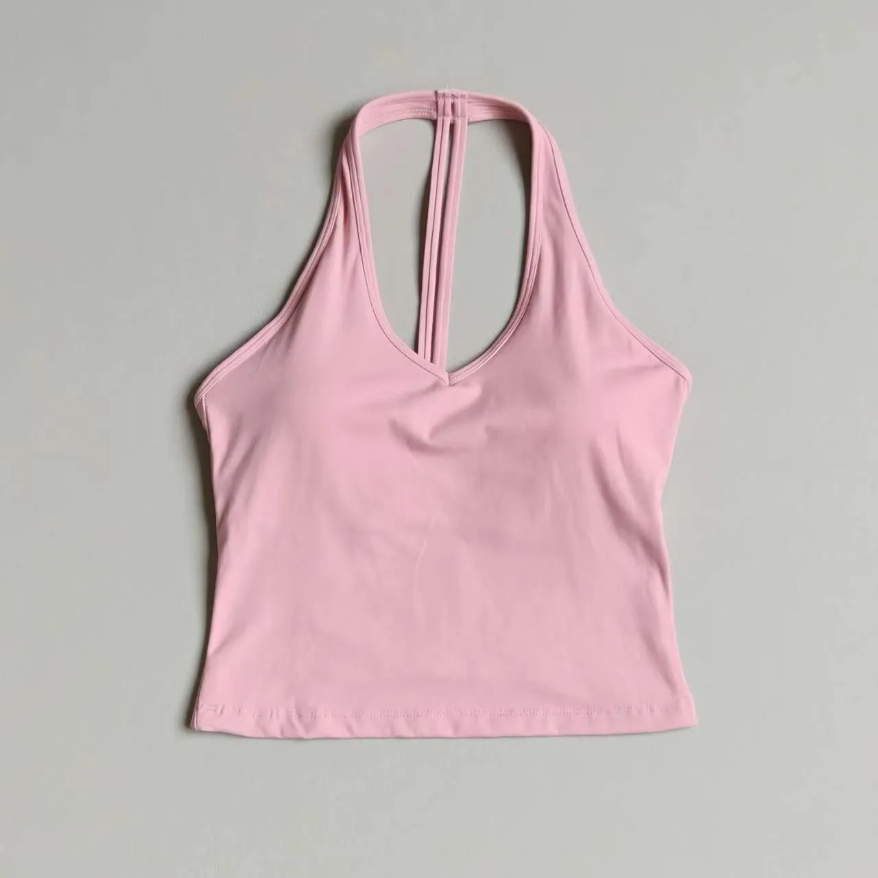 Yoga-Bekleidung mit Brustpolstern Damen-Sport-BH Brustformender V-Ausschnitt Neckholder-Top Fitness-Oberteil für Gym und Lauftraining – Detail 7