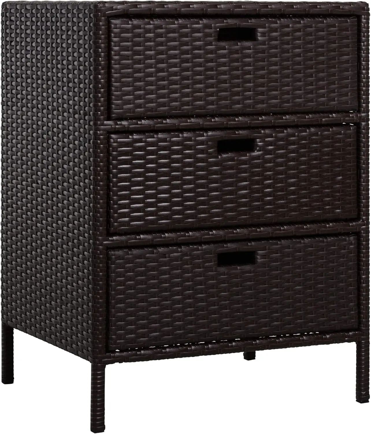 Outdoor Pool Towel Storage Organizer with 3 Drawers, PE Rattan, Brown, Weather Safe