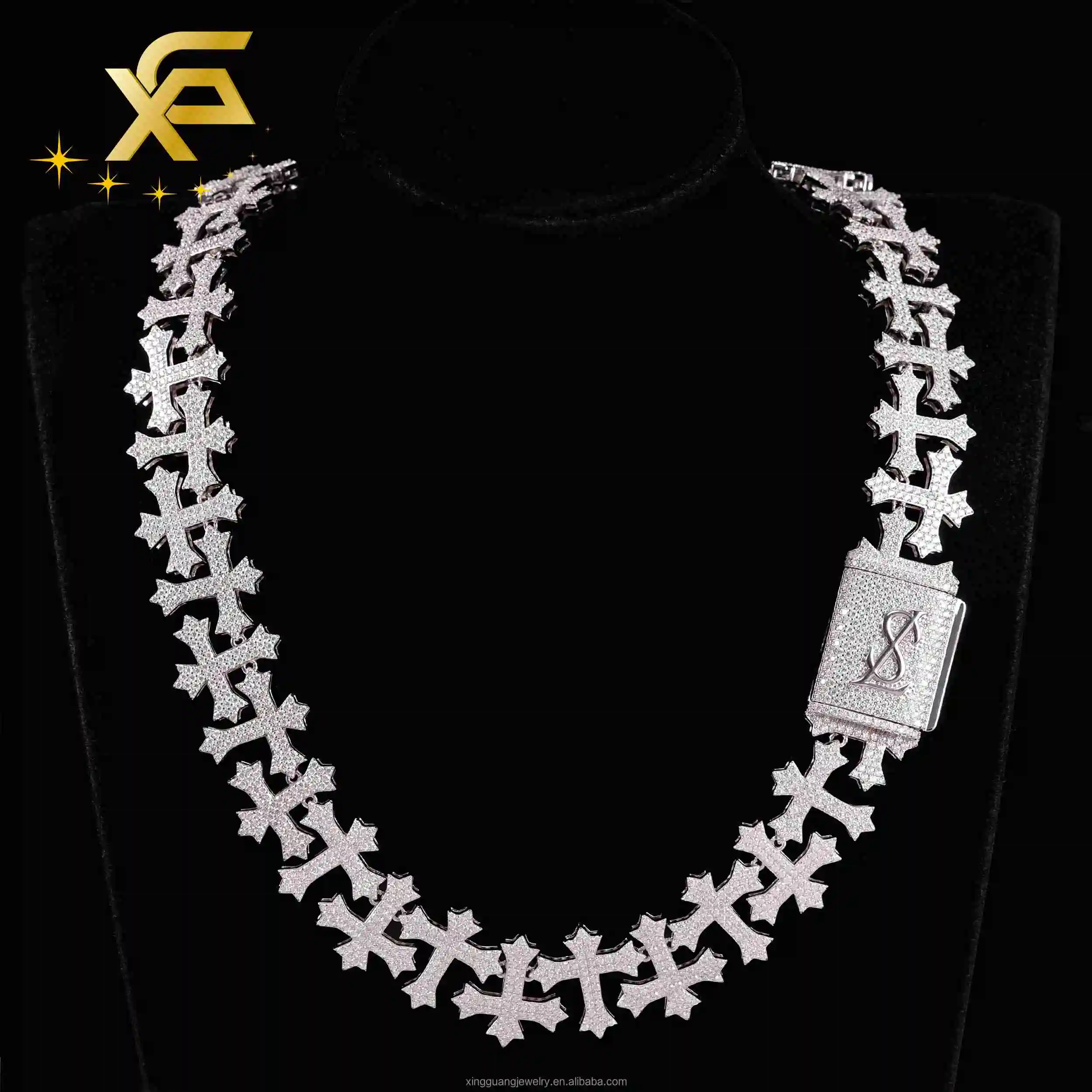 Big Style Popular Size Cross Shape Moissanite Cuban LInk Chain 20mm S925 Silver Hip Hop Necklace VVS Moissanite Rapper Chain..