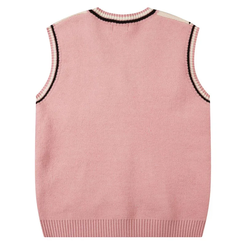 Harajuku Casual Sweater Vest Men Contrasting Color Patchwork V-Neck Sleeveless Knit Pullover Japanese Preppy Style Jumpers Fall