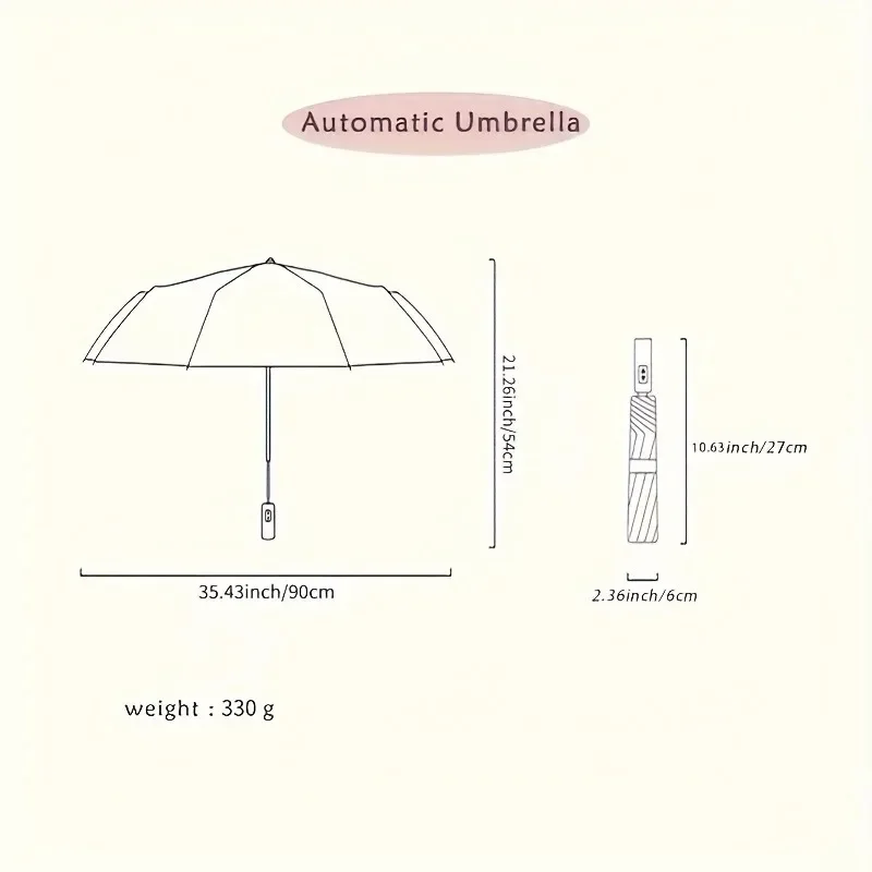 8-Rib Automatic High Quality Umbrella - One-Touch Open/Close, Compact Foldable Design for Men & Women, Navy & Black, Business &