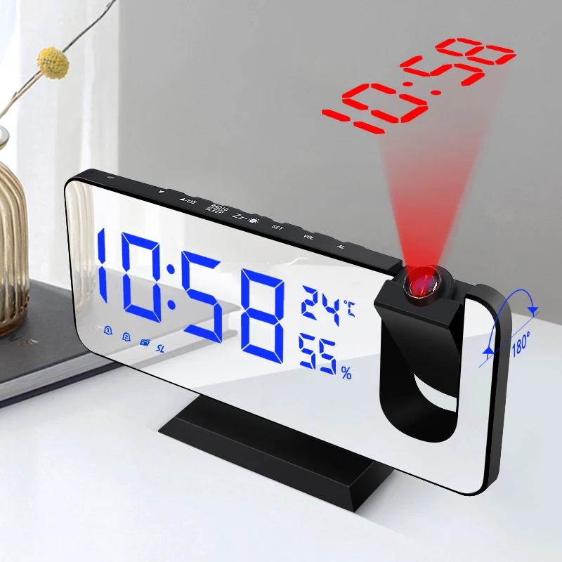 New LED Digital Alarm Clock Table Watch Electronic Desktop Clocks USB Wake Up FM Radio Time Projector Snooze Function Alarm