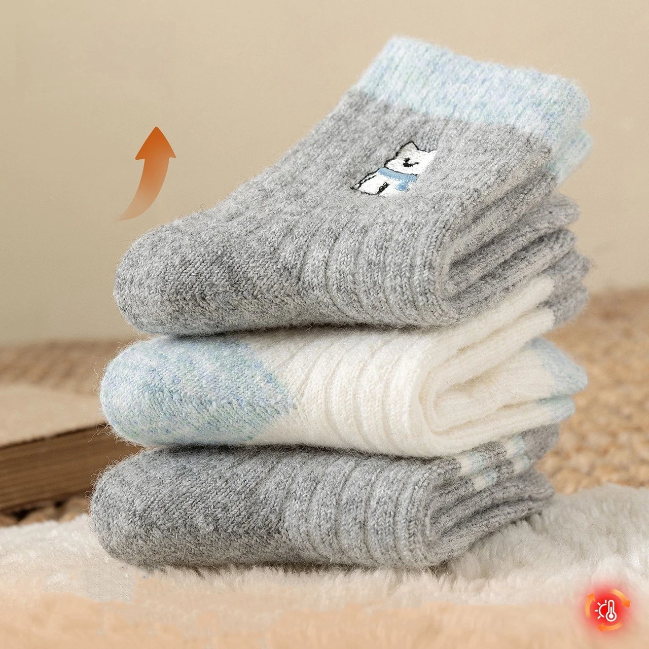3Pair Thicken Woolen Kids Warm Socks Cute Puppy Children Mid-Calf Sock Blue Grey Baby Plush Sock Winter Thermal Footwear 1-8Year