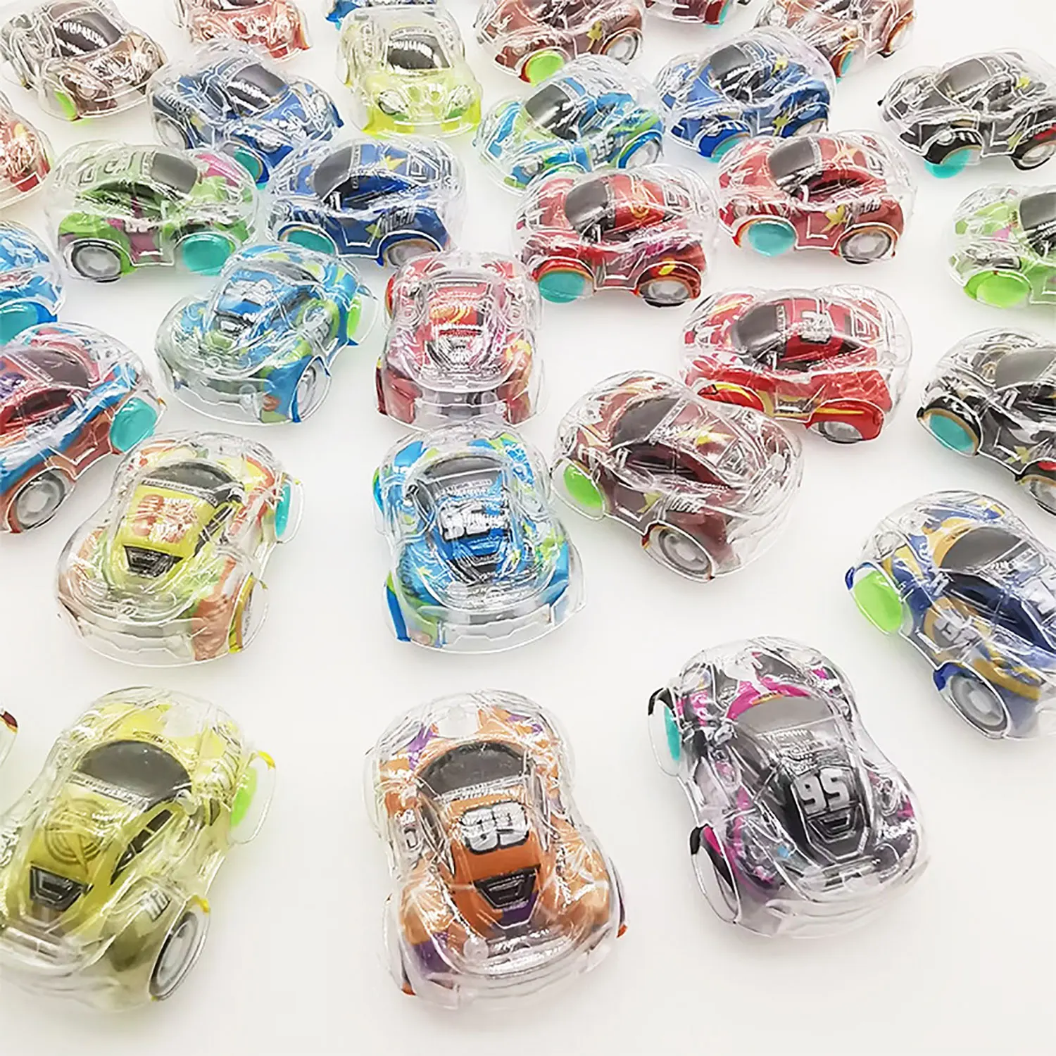 Double layer transparent car toy mini inertia push colored car transparent graffiti 10 sheets, a set of arbitrary color styles