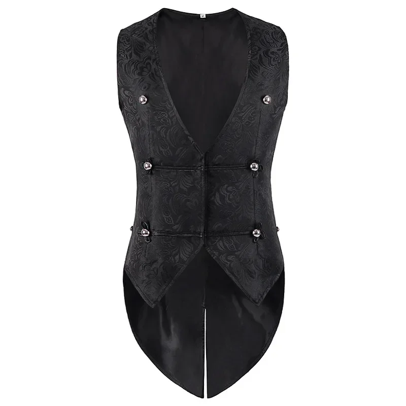 Men's New Vintage Jacquard Victorian Gothic Waistcoat Medieval Renaissance Tailcoat Vest Cosplay Costumes Noble Swallowtail Tops