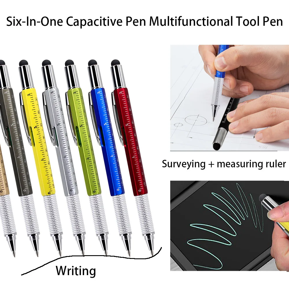 

1 Six-In-One Capacitive Pen Multifunctional Tool Pen Level With Touch Screen Caliper Screwdriver Writing Creative Stationery