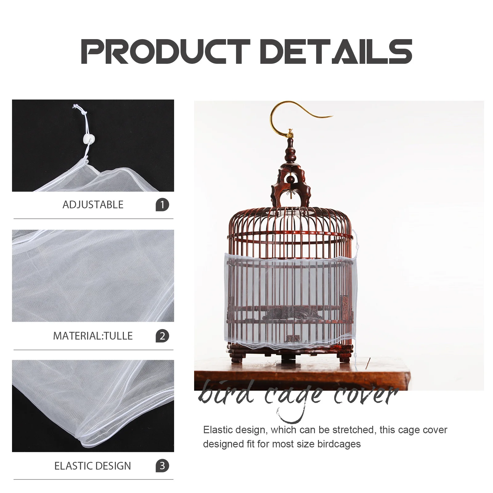 

Elastic Birdcage Cover Mesh Net Fit Most Size Bird Cage Splash-Proof Food Catcher Bird Cage Accessories Cages & Accessories