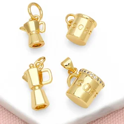 OCESRIO Mini Crystal Coffee Cup Pendant for Necklace Copper Gold Plated Juicer Coffee Machine Jewelry Making Supplies pdtb384