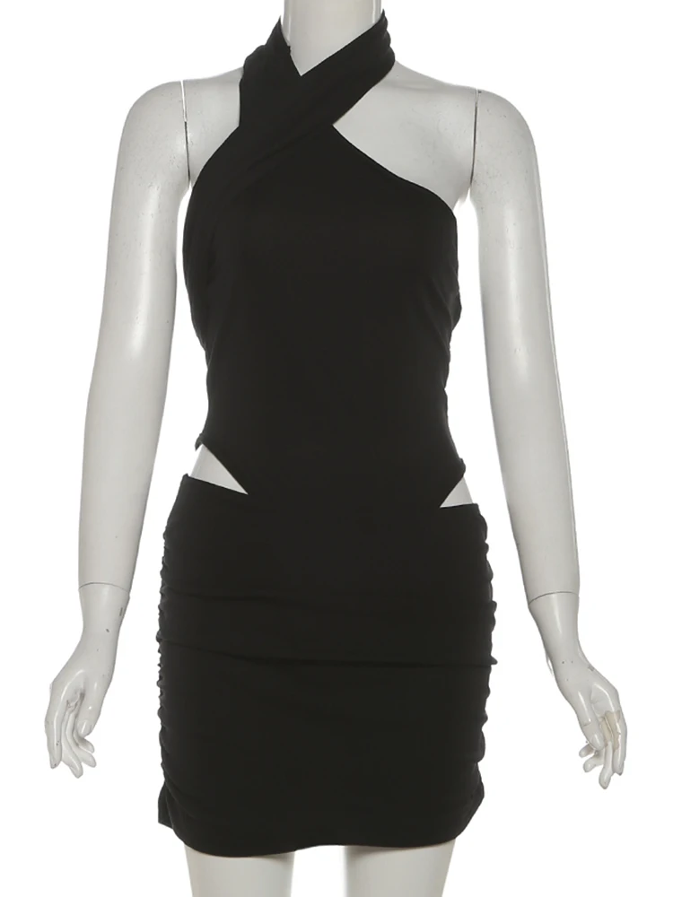 Nibber ウエストレスセクシーな不規則なホルタードレス女性オフショルダー背中の開いた固体エレガントなクラブウェアピーチヒップスキニーミニボディコン