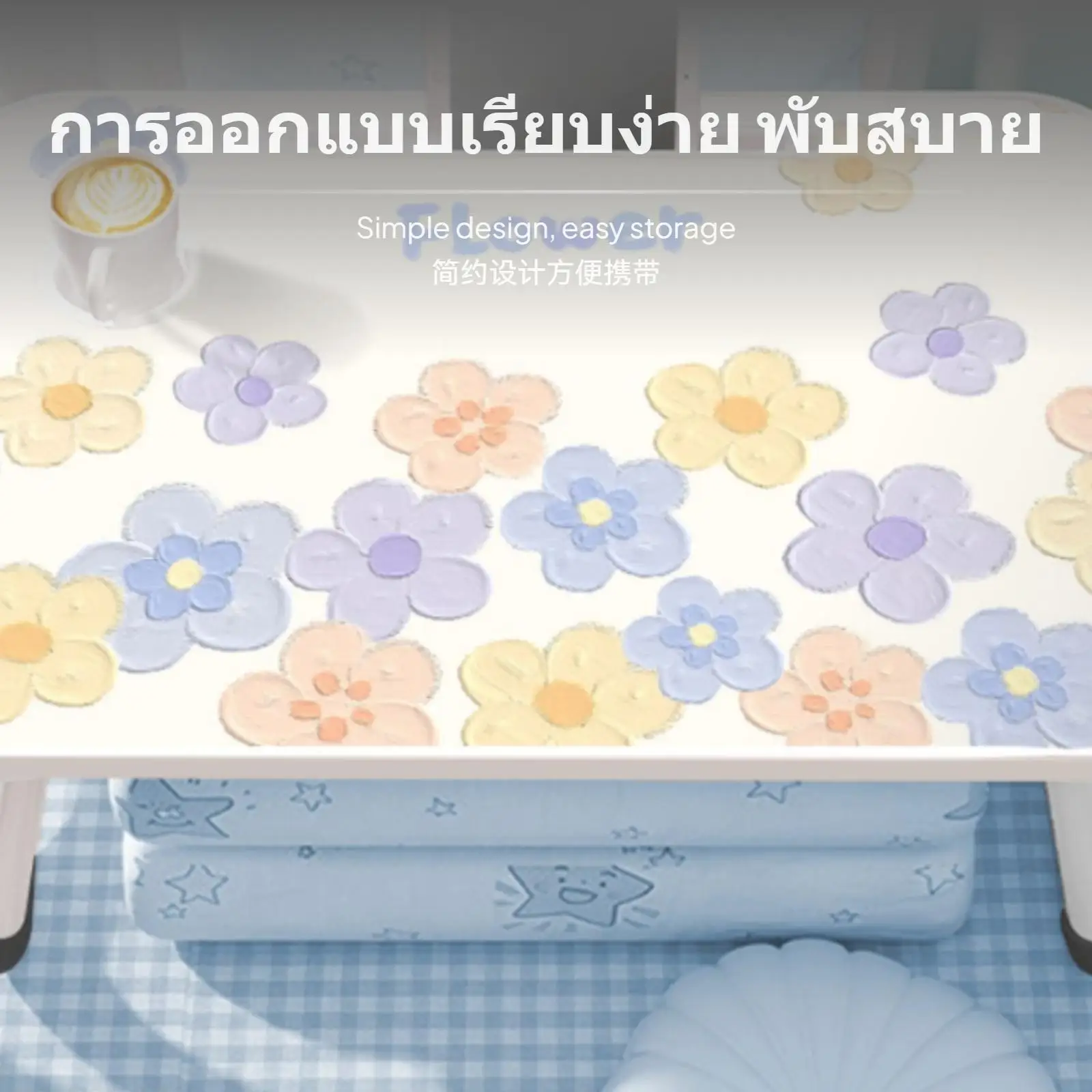 Foldable Oil Painting Bedside Desk, Portable Multifunction Bed Table with W-Shaped Legs, Study Table for Dorm, sill Sill, or