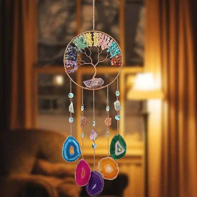 Wholesale Natural Agate Crystal Sun Catcher Wind Chime | Handmade Dreamcatcher Hanging Ornament for Home