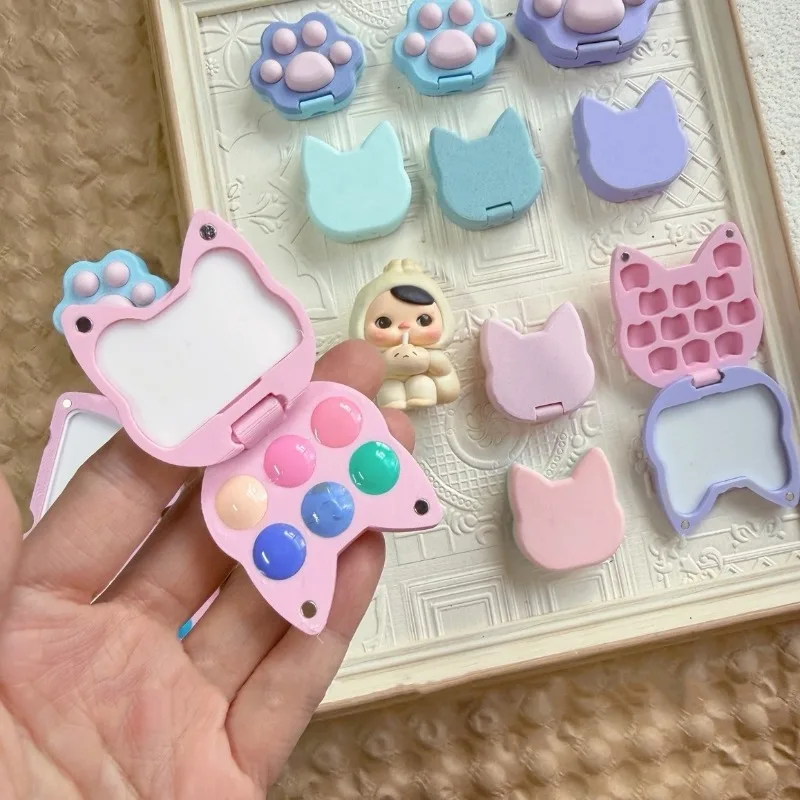 

Cute Cat Head Watercolor Paint Packaging Box Empty Watercolor Palette College Student Travel Portable Art Supplies