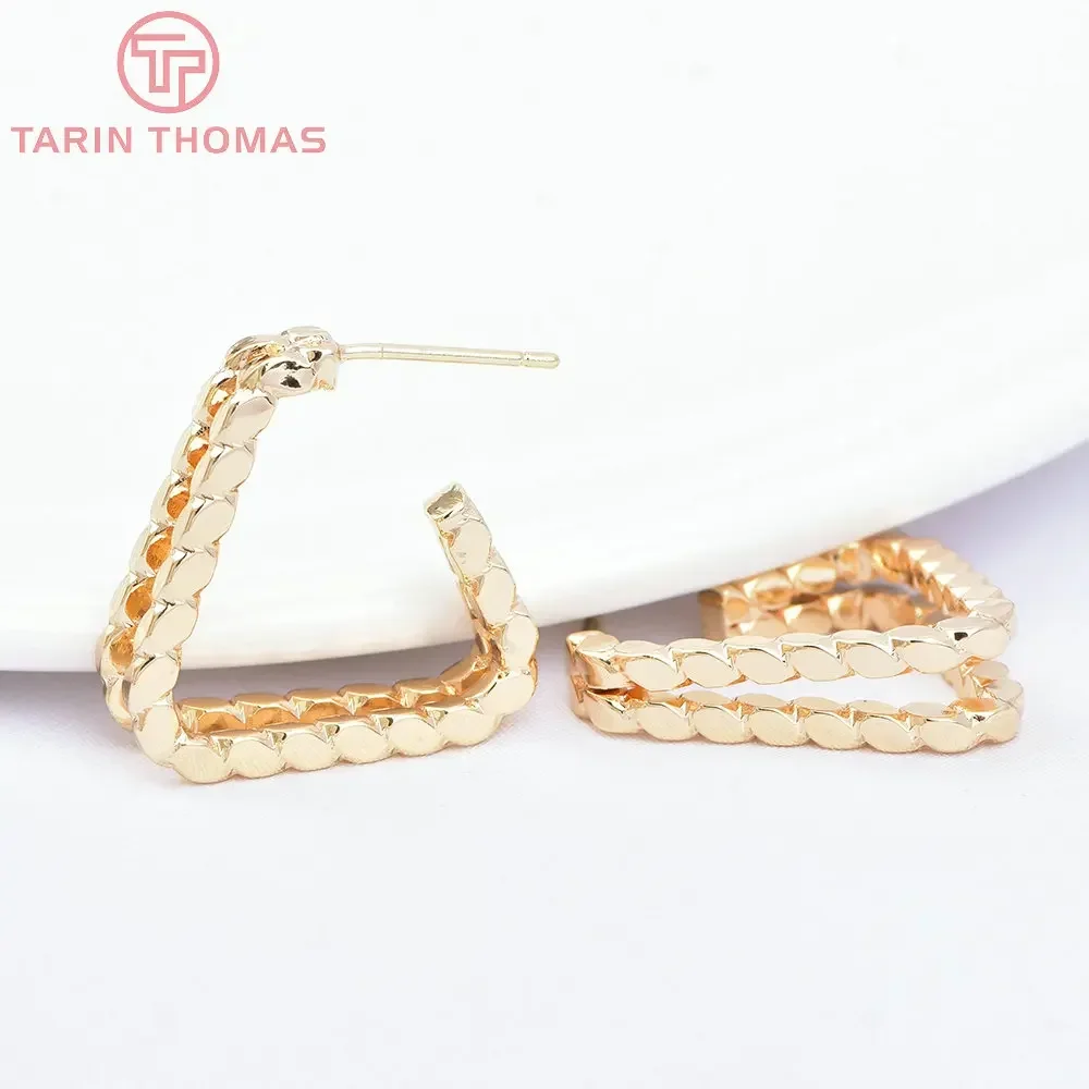 (7382) 4PCS 20MM 24K Gold Color Brass Triangle Shape Weave Stud Earrings High Quality Jewelry Making Findings Accessories