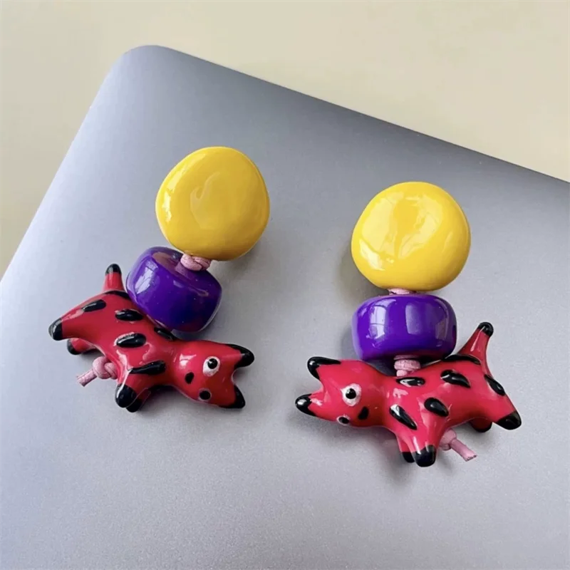 Fashionable Funny Abstract Dog Earrings for Women Niche Unique Personality Multi-color Exaggerated Street All-match Jewelry