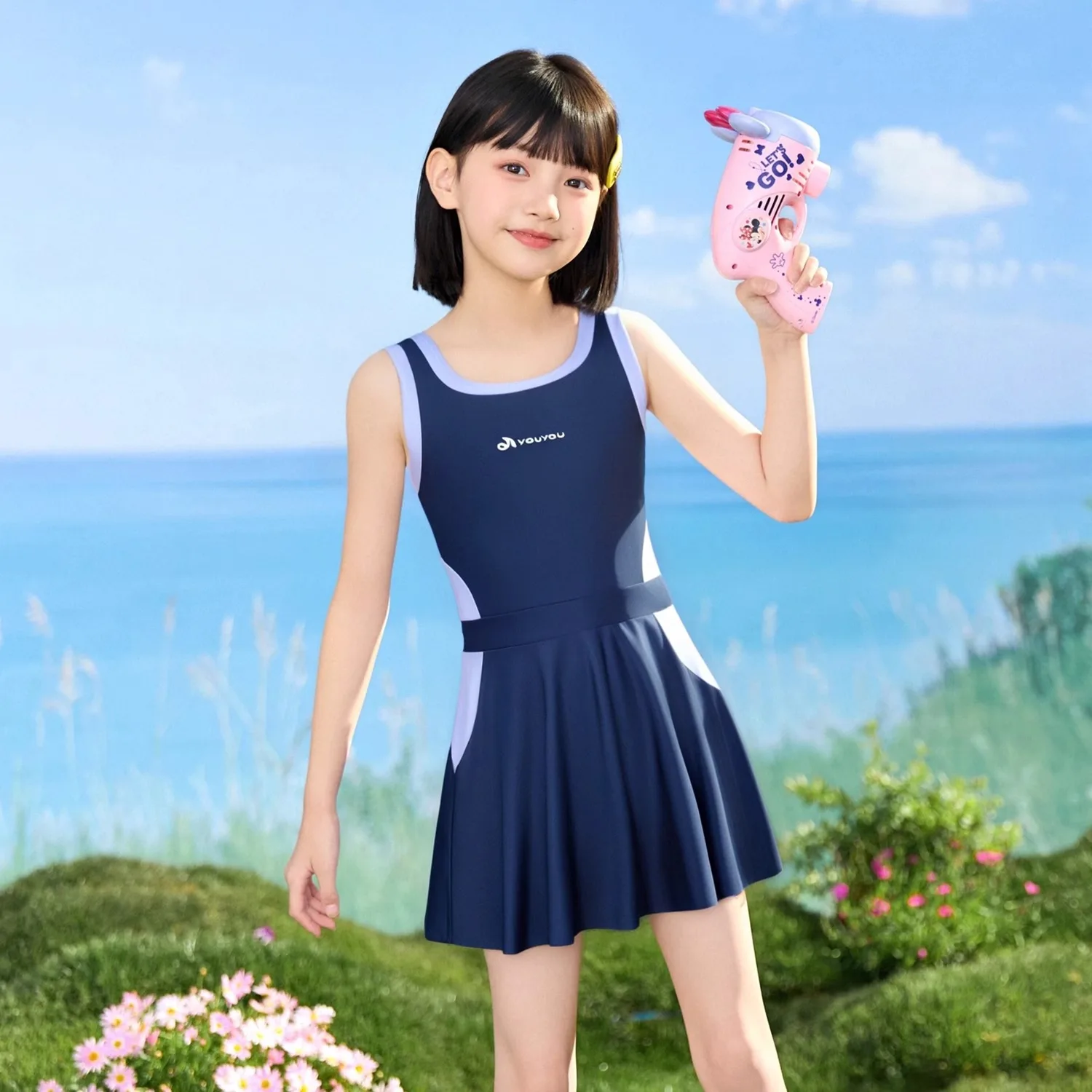 

Girl One Piece Professional WaterProof Outdoor Sports Beach Surfing SwimWear Kids Quick-Dry Athletic Bathing Swim Skirts