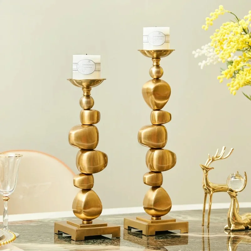 Creative Stone Pile Shape Candle Holder Ornaments Golden Alloy Candlestick Desk Decoration Wax Melt Burner Home Aroma Container