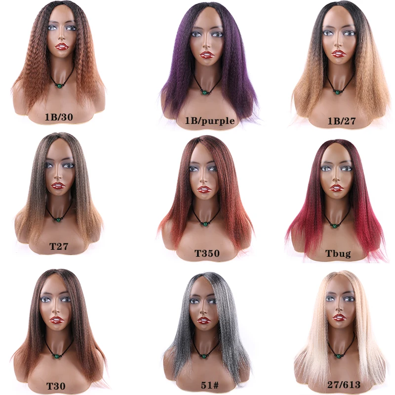 Wig rambut lurus Yaki Star penuh Wig rambut lurus keriting Afro 14 inci Ombre abu-abu pirang Wig palsu tampilan alami serat suhu tinggi