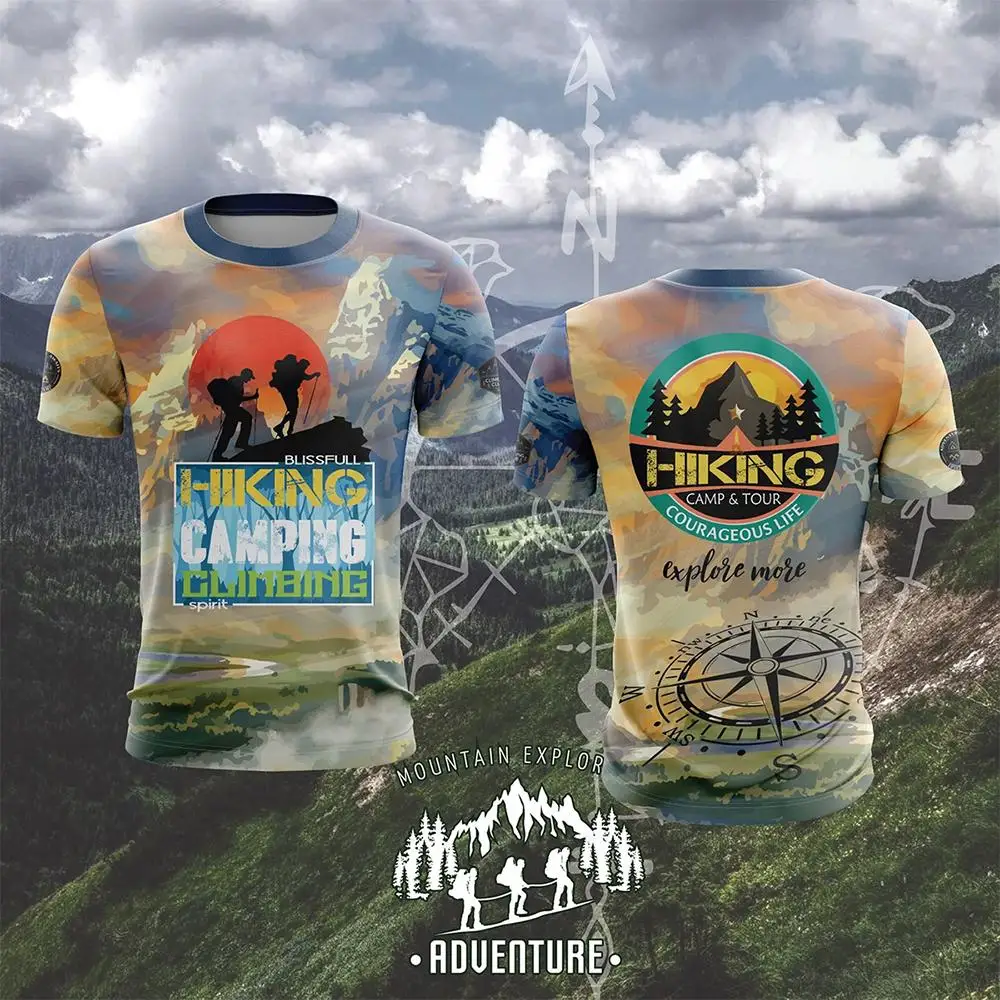 

Vintage Sunset Mountain Print T-shirt Men Outdoor Hiking Camping Climbing Sports Casual Tops Summer Breathable Short Sleeve Tees