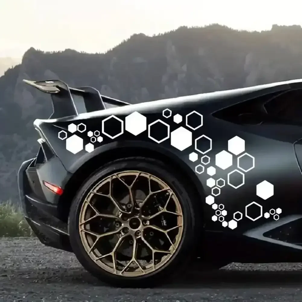 52pcs Hexagonal Stickers DIY Car Body Cool Styling Open Style Decoration Honeycomb Auto Vinyl Decals Large and Small Combination