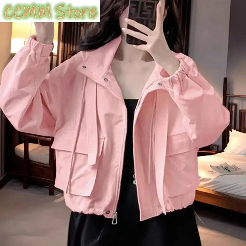 Short Coat Women Spring Autumn New Tops Hooded Jacket Loose Casual Thin Outerwear Tooling Overcoat Fashion Female Blouse
