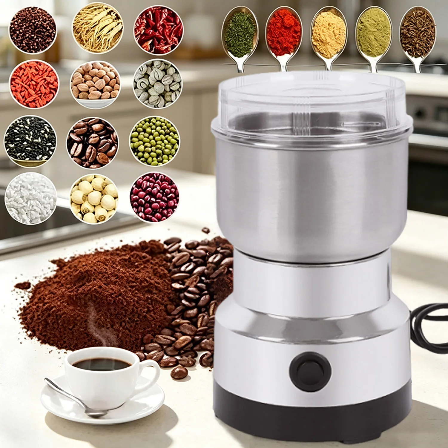 Mini Electric Grinder 4/8 Blades Kitchen Cereal Nuts Beans Spices Grain Grinder Multifunction Portable Mixer Home Coffee Grinder