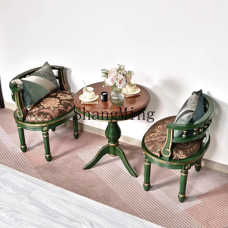 

SM single solid wood sofa chair balcony casual retro sofa chair backrest dressing stool